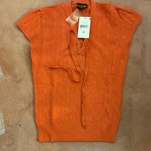Rugby Ralph Lauren Bright Orange Lace-Up Sweater